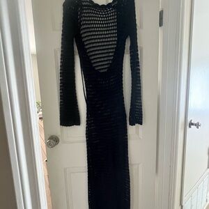 Black Crochet Dress with Plunge Backline